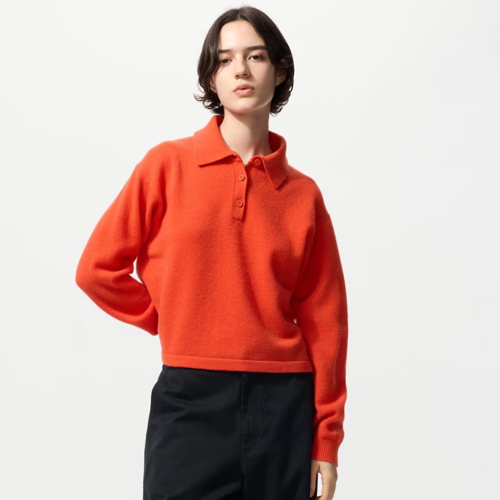 Uniqlo Women's Orange Polo Collar Sweater